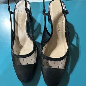 J. Crew Black Slingback Polka Dot Mesh Heels